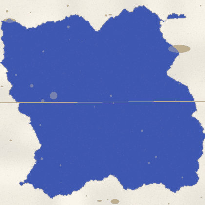 A torn blue field shifting slightly against its paper ground, as if nudged between frames